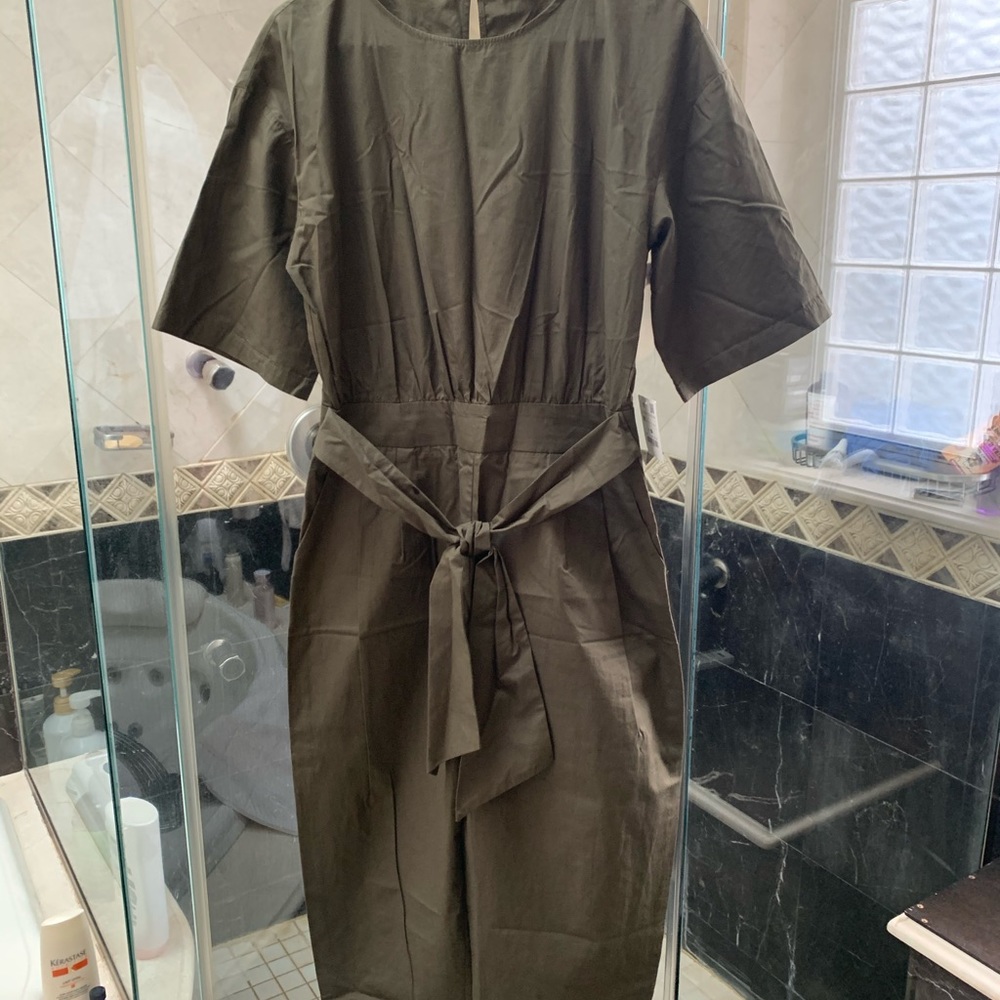 NWT! Zara Hunter Green Poplin Jumpsuit size M - Picture 4 of 6
